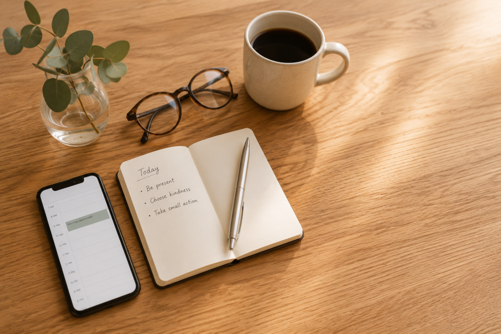 Mindful Planning Journal on Wooden Desk