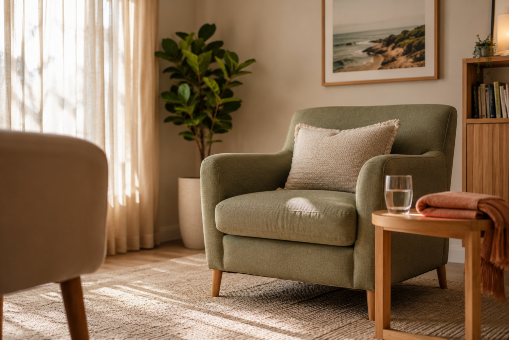 Cozy armchair in a sunlit room