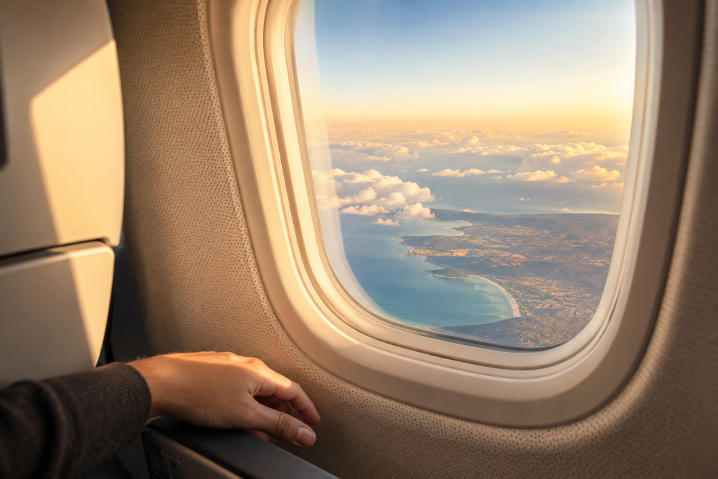 Coastal view of Perth from an aeroplane window