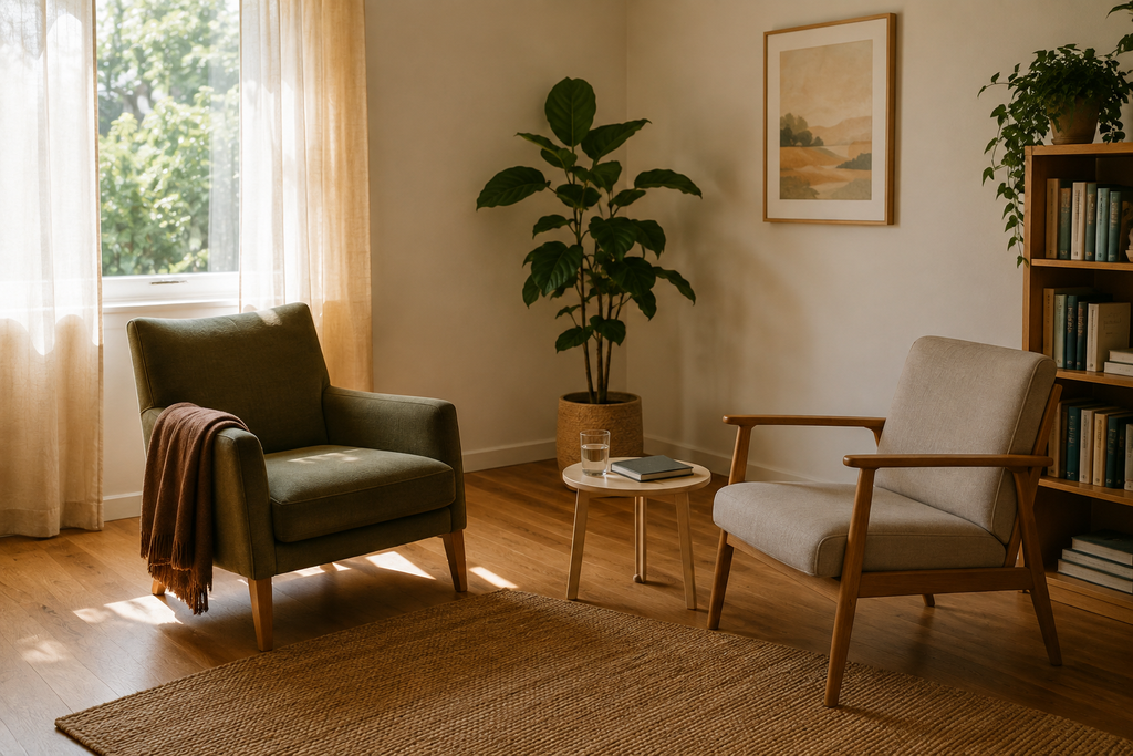 Quiet therapy room with two chairs and natural light